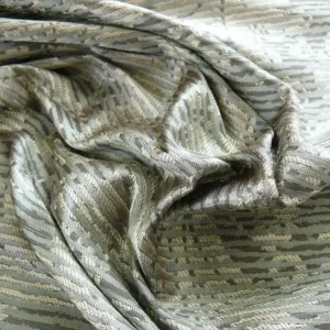 P1180083 By Yard Filtered Sunray 100% Silk Damask Vine in Pin Stripe Paisley Cloud Grey 748cloud