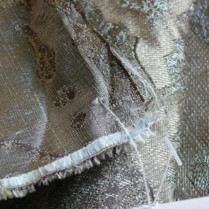 P1180325 by yard 100% Silk Jacquard Papercut Pomegranate Flower "december" Silver Mid Century Strie