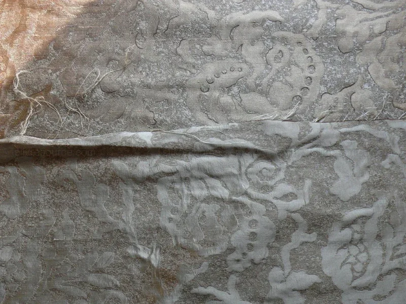 P1180326 by yard 100% Silk Jacquard Papercut Pomegranate Flower "december" Silver Mid Century Strie