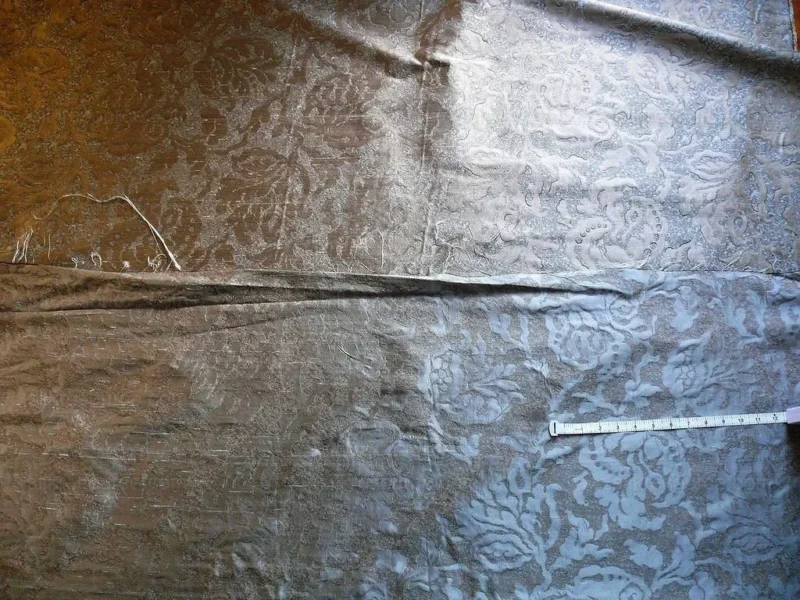 P1180328 by yard 100% Silk Jacquard Papercut Pomegranate Flower "december" Silver Mid Century Strie