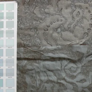 P1180329 by yard 100% Silk Jacquard Papercut Pomegranate Flower "december" Silver Mid Century Strie