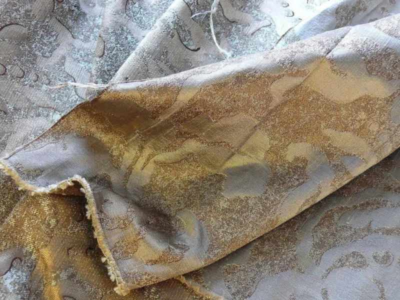 P1180330 by yard 100% Silk Jacquard Papercut Pomegranate Flower "december" Silver Mid Century Strie