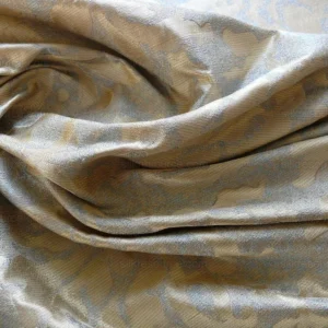 by yard 100% Silk Jacquard Papercut Pomegranate Flower "pool" Blue Mid Century Strie