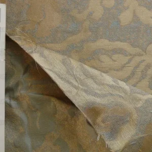 by yard 100% Silk Jacquard Papercut Pomegranate Flower "pool" Blue Mid Century Strie