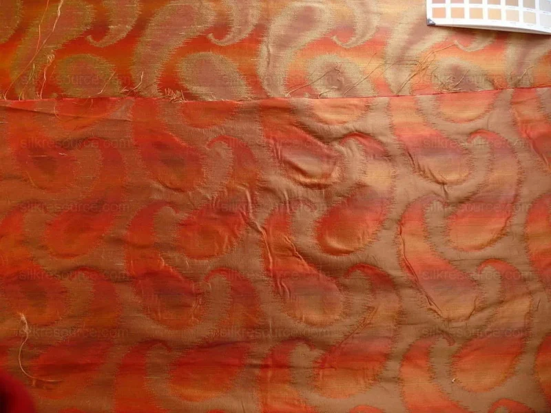 100% Silk Jacquard Hazy Paisley Ikat "tabasco" Red Orange Thick Reversible