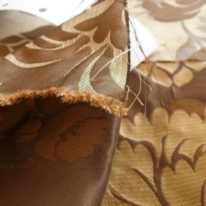 P1180607 100% Silk Lampas Carnation Crewel "cognac" Brown Gold Reversible Layered