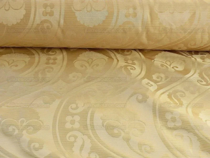 P1180827 100% Silk Damask Peony River - White Gold Ecru Cream