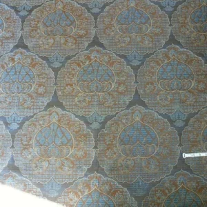 P1180831 by yard 100% Silk Lampas Aged Metal Large Medallion "azure" Blue Brown MSRP USD 328/yard