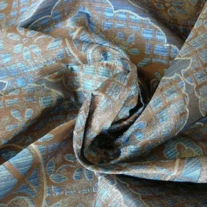 P1180833 by yard 100% Silk Lampas Aged Metal Large Medallion "azure" Blue Brown MSRP USD 328/yard