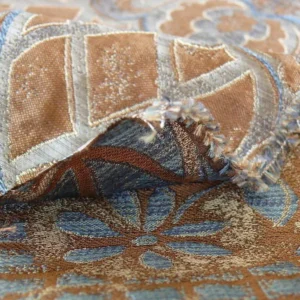 P1180842 by yard 100% Silk Lampas Aged Metal Large Medallion "azure" Blue Brown MSRP USD 328/yard