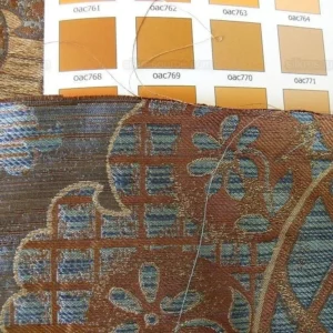 P1180849 by yard 100% Silk Lampas Aged Metal Large Medallion "azure" Blue Brown MSRP USD 328/yard