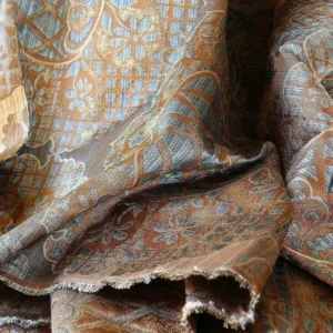 P1180850 by yard 100% Silk Lampas Aged Metal Large Medallion "azure" Blue Brown MSRP USD 328/yard