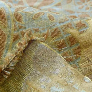 P1180880 by yard 100% Silk Lampas Aged Metal Large Medallion "celadon" Tan MSRP USD 328/yard