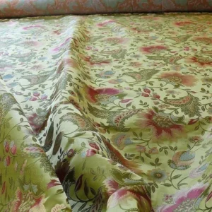 P1190003 BY Yard 100% Silk Lampas Spring Garland "spring" Green Pink Bright Blue