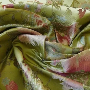 P1190005 BY Yard 100% Silk Lampas Spring Garland "spring" Green Pink Bright Blue