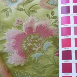 P1190010 BY Yard 100% Silk Lampas Spring Garland "spring" Green Pink Bright Blue