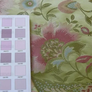 P1190011 BY Yard 100% Silk Lampas Spring Garland "spring" Green Pink Bright Blue