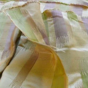 P1190049 100% Silk Lampas Ikat Wave Chevron "lilac" Purple Green Gold Cream Khaki MSRP USD 268