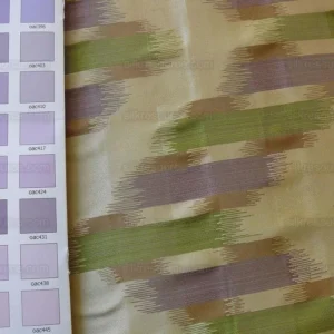 P1190050 100% Silk Lampas Ikat Wave Chevron "lilac" Purple Green Gold Cream Khaki MSRP USD 268