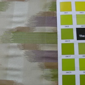 P1190052 100% Silk Lampas Ikat Wave Chevron "lilac" Purple Green Gold Cream Khaki MSRP USD 268