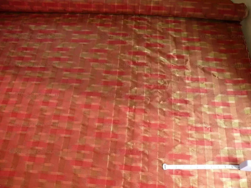 P1190100 100% Silk Lampas Ikat Wave "redwood" Red Pink Green MSRP USD 268/y