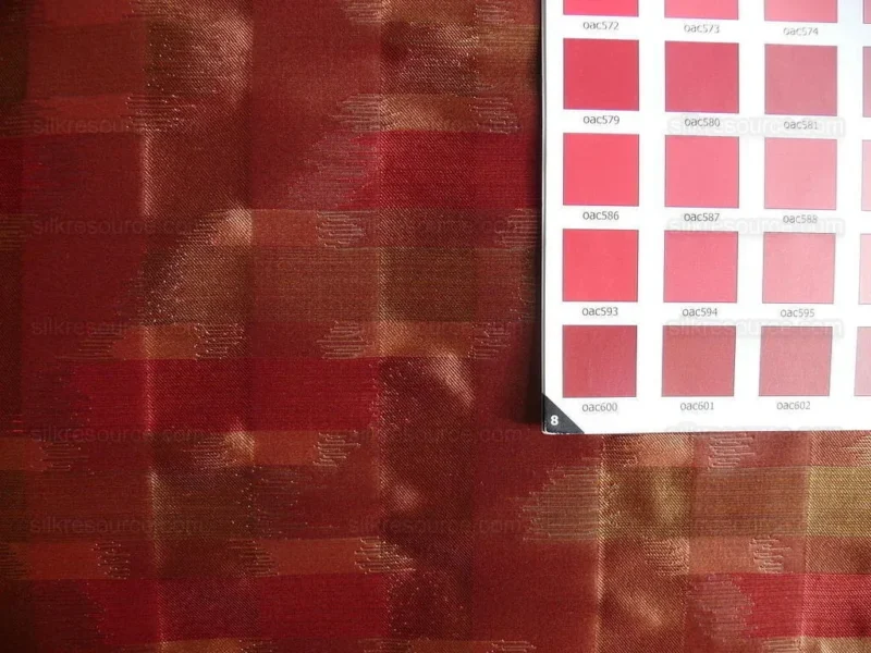 P1190103 100% Silk Lampas Ikat Wave "redwood" Red Pink Green MSRP USD 268/y