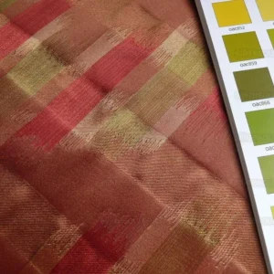 P1190105 100% Silk Lampas Ikat Wave "redwood" Red Pink Green MSRP USD 268/y