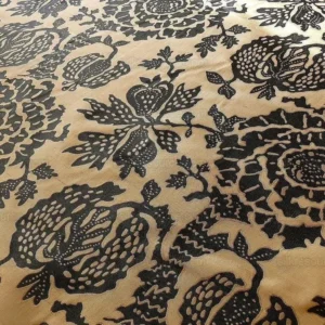 P1190218 100% Silk Lampas Papercut Tree Of Life Pom "caviar" Black