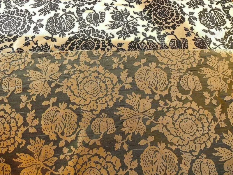 P1190219 100% Silk Lampas Papercut Tree Of Life Pom "caviar" Black