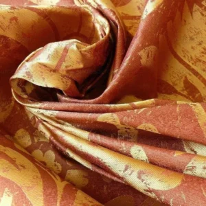 P1190329 BY Yard 100% Silk Damask Large Stone Paisley "mandarin" Red Mid Century