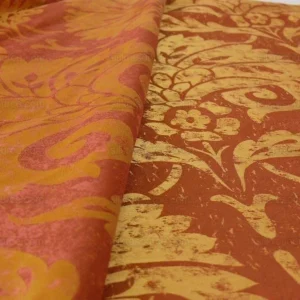 P1190336 BY Yard 100% Silk Damask Large Stone Paisley "mandarin" Red Mid Century