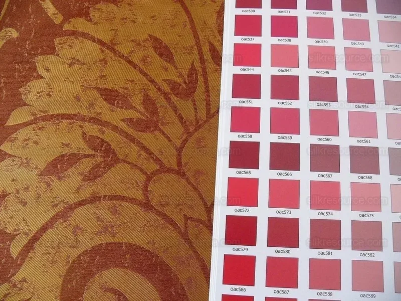 P1190337 BY Yard 100% Silk Damask Large Stone Paisley "mandarin" Red Mid Century