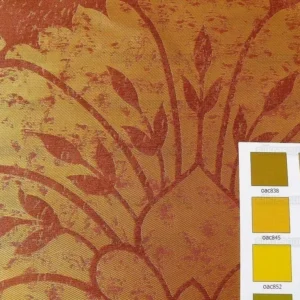 P1190338 BY Yard 100% Silk Damask Large Stone Paisley "mandarin" Red Mid Century