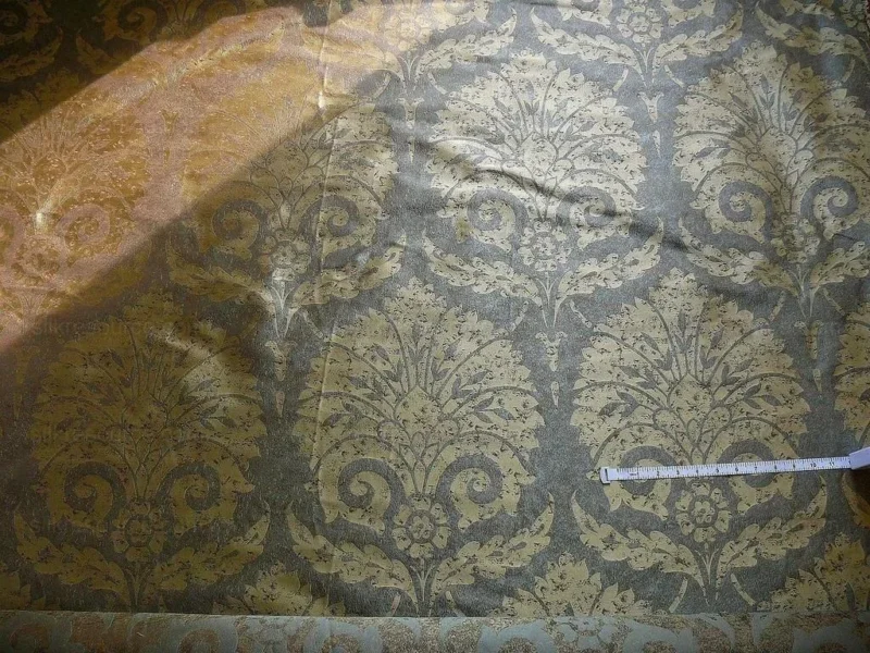 P1190367 by yard 100% Silk Damask Large Stone Paisley Caspian Grey Blue Mid Century   #1379b