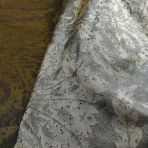 P1190372 by yard 100% Silk Damask Large Stone Paisley Caspian Grey Blue Mid Century   #1379b