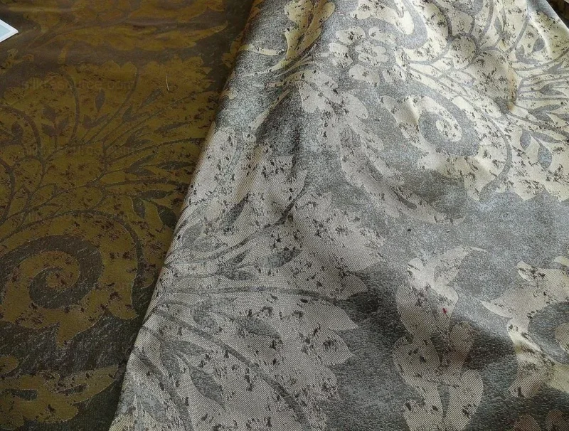 P1190372 by yard 100% Silk Damask Large Stone Paisley Caspian Grey Blue Mid Century   #1379b