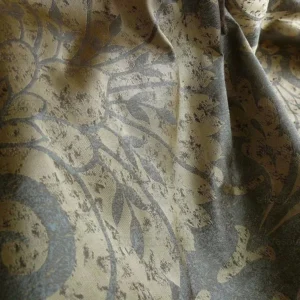 P1190375 by yard 100% Silk Damask Large Stone Paisley Caspian Grey Blue Mid Century   #1379b