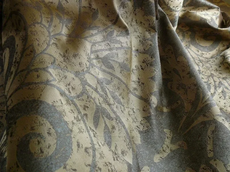 P1190375 by yard 100% Silk Damask Large Stone Paisley Caspian Grey Blue Mid Century   #1379b