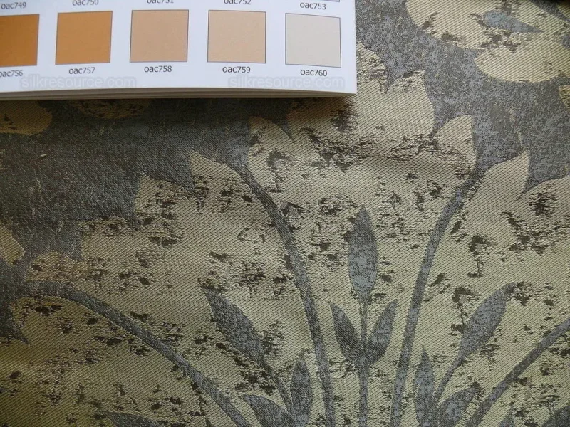 P1190377 by yard 100% Silk Damask Large Stone Paisley Caspian Grey Blue Mid Century   #1379b