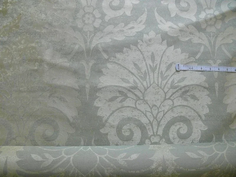 P1190384 BY Yard 100% Silk Damask Large Stone Paisley "spa" Gray Mid Century