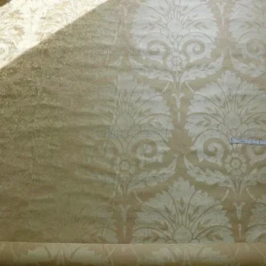 P1190395 BY Yard 100% Silk Damask Large Stone Paisley "blond" Khaki Mid Century