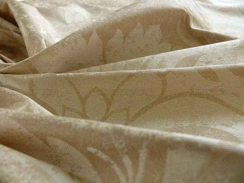 P1190399 BY Yard 100% Silk Damask Large Stone Paisley "blond" Khaki Mid Century