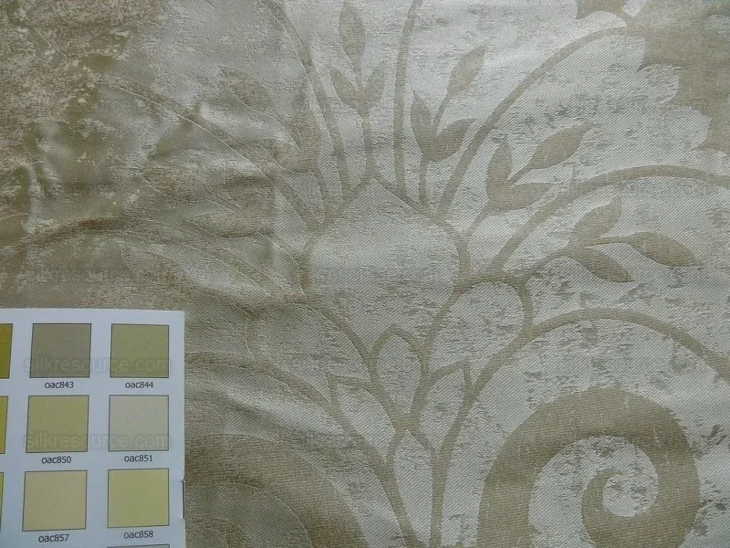 P1190402 BY Yard 100% Silk Damask Large Stone Paisley "blond" Khaki Mid Century