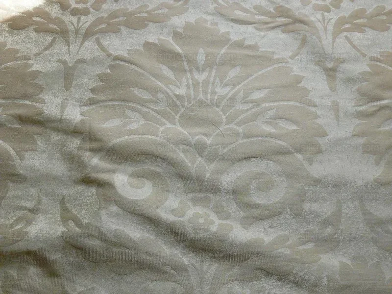 P1190406 BY Yard 100% Silk Damask Large Stone Paisley "blond" Khaki Mid Century