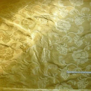 100% Silk Lampas Carnation Crewel "lemongrass" Green Gold Reversible Layered