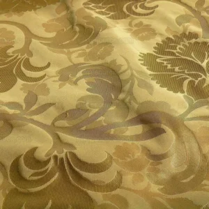 100% Silk Lampas Carnation Crewel "lemongrass" Green Gold Reversible Layered