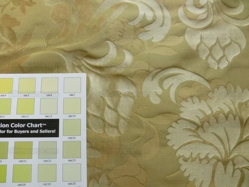 100% Silk Lampas Carnation Crewel "lemongrass" Green Gold Reversible Layered