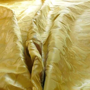 100% Silk Lampas Carnation Crewel "lemongrass" Green Gold Reversible Layered
