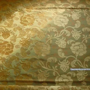 P1190476 100% Silk Lampas Carnation Crewel "sage" Green Gold Brown Reversible Layered