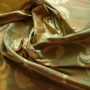 P1190480 100% Silk Lampas Carnation Crewel "sage" Green Gold Brown Reversible Layered